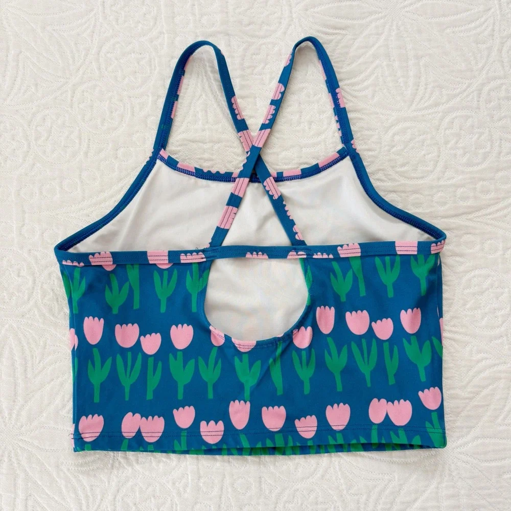 Hanna Andersson Girls' Tankini Swim Top, Blue Tulips Sz 12